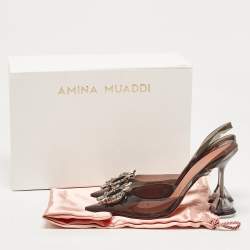 Amina Muaddi Black PVC Begum Slingback Pumps Size 38