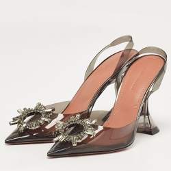 Amina Muaddi Black PVC Begum Slingback Pumps Size 38