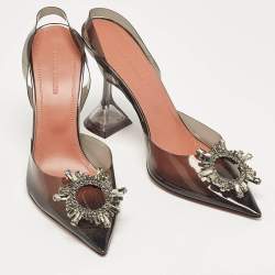 Amina Muaddi Black PVC Begum Slingback Pumps Size 38