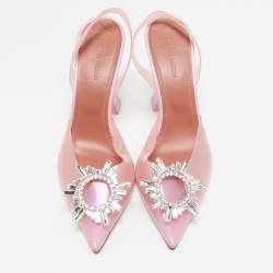 Pre Owned Amina Muaddi Pink Iridescent PVC Begum Slingback Pumps Size 38.5