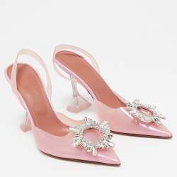 Pre Owned Amina Muaddi Pink Iridescent PVC Begum Slingback Pumps Size 38.5