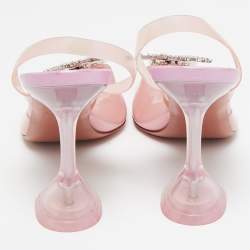 Pre Owned Amina Muaddi Pink Iridescent PVC Begum Slingback Pumps Size 38.5