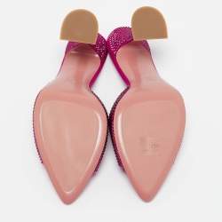 Amina Muaddi Pink Satin Crystal Embellished Caroline Slide Sandals Size 39
