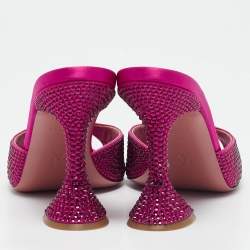 Amina Muaddi Pink Satin Crystal Embellished Caroline Slide Sandals Size 39
