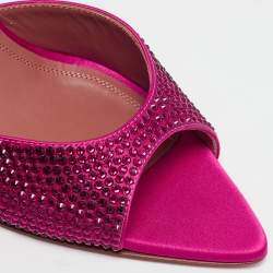 Amina Muaddi Pink Satin Crystal Embellished Caroline Slide Sandals Size 39