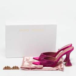 Amina Muaddi Pink Satin Crystal Embellished Caroline Slide Sandals Size 39