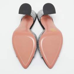Amina Muaddi Black Suede Crystal Embellished Caroline Slide Sandals Size 39