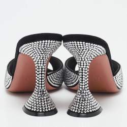 Amina Muaddi Black Suede Crystal Embellished Caroline Slide Sandals Size 39