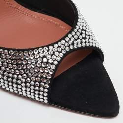 Amina Muaddi Black Suede Crystal Embellished Caroline Slide Sandals Size 39