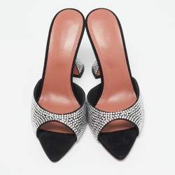 Amina Muaddi Black Suede Crystal Embellished Caroline Slide Sandals Size 39