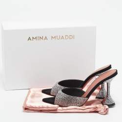 Amina Muaddi Black Suede Crystal Embellished Caroline Slide Sandals Size 39
