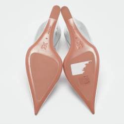 Amina Muaddi Silver Patent Leather and PVC Ane Wedge Pumps Size 39
