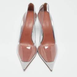 Amina Muaddi Silver Patent Leather and PVC Ane Wedge Pumps Size 39