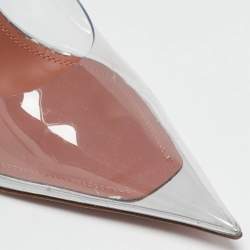 Amina Muaddi Silver Patent Leather and PVC Ane Wedge Pumps Size 39