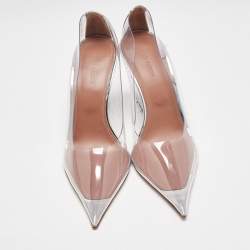 Pre Owned Amina Muaddi Transparent PVC Ane Wedge Pumps Size 40