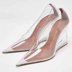 Pre Owned Amina Muaddi Transparent PVC Ane Wedge Pumps Size 40