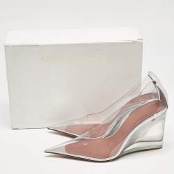 Pre Owned Amina Muaddi Transparent PVC Ane Wedge Pumps Size 40