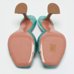 Pre Owned Amina Muaddi Mint Green Satin Crystal Embellished Lupita Sandals Size 40