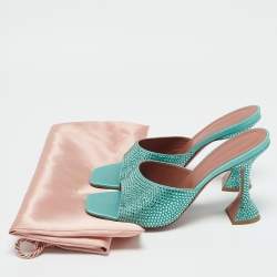 Pre Owned Amina Muaddi Mint Green Satin Crystal Embellished Lupita Sandals Size 40