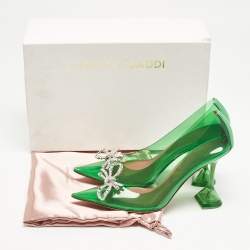 Amina Muaddi Green Leather and PVC Rosie Pumps Size 38.5
