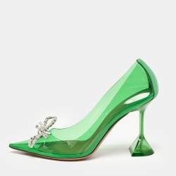 Amina Muaddi Green Leather and PVC Rosie Pumps Size 38.5