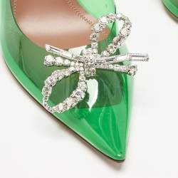 Amina Muaddi Green Leather and PVC Rosie Pumps Size 38.5