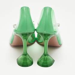 Amina Muaddi Green Leather and PVC Rosie Pumps Size 38.5