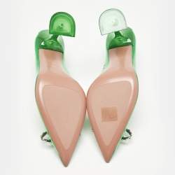 Amina Muaddi Green Leather and PVC Rosie Pumps Size 38.5