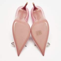 Amina Muaddi Pink Satin Crystal Embellished Rosie Pumps Size 39.5