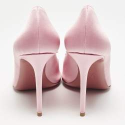 Amina Muaddi Pink Satin Crystal Embellished Rosie Pumps Size 39.5