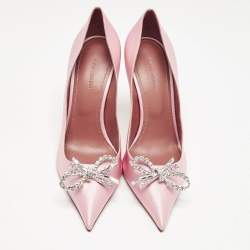 Amina Muaddi Pink Satin Crystal Embellished Rosie Pumps Size 39.5