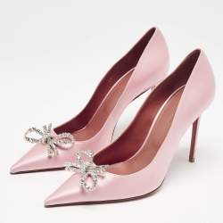 Amina Muaddi Pink Satin Crystal Embellished Rosie Pumps Size 39.5