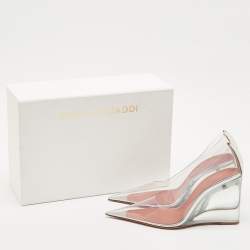 Pre Owned Amina Muaddi Transparent PVC Ane Wedge Pumps Size 37.5