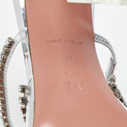 Pre Owned Amina Muaddi Transparent PVC Crystal Embellished Gilda Mules Size 39