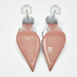 Pre Owned Amina Muaddi Transparent PVC Crystal Embellished Gilda Mules Size 39