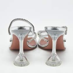 Pre Owned Amina Muaddi Transparent PVC Crystal Embellished Gilda Mules Size 39
