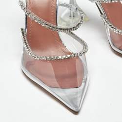 Pre Owned Amina Muaddi Transparent PVC Crystal Embellished Gilda Mules Size 39
