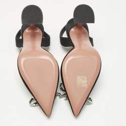 Pre Owned Amina Muaddi Black Satin Rosie Slingback Pumps Size 37