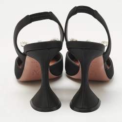 Pre Owned Amina Muaddi Black Satin Rosie Slingback Pumps Size 37