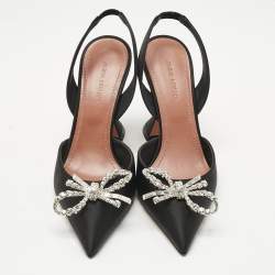 Pre Owned Amina Muaddi Black Satin Rosie Slingback Pumps Size 37