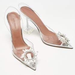Pre Owned Amina Muaddi Transparent PVC Begum Glass Slingback Pumps Size 38.5