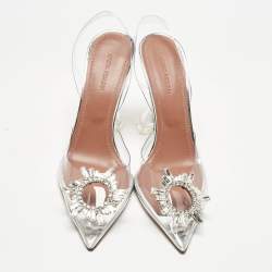 Pre Owned Amina Muaddi Transparent PVC Begum Glass Slingback Pumps Size 38.5
