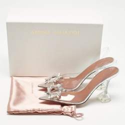 Pre Owned Amina Muaddi Transparent PVC Begum Glass Slingback Pumps Size 38.5