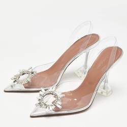 Pre Owned Amina Muaddi Transparent PVC Begum Glass Slingback Pumps Size 38.5