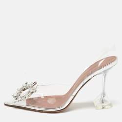 Pre Owned Amina Muaddi Transparent PVC Begum Glass Slingback Pumps Size 38.5