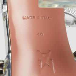 Pre Owned Amina Muaddi Silver PVC Gilda Glass Heel Mules Size 40