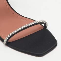 Pre Owned Amina Muaddi Black Satin Crystal Embellished Gilda Slide Sandals Size 39.5