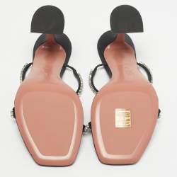 Pre Owned Amina Muaddi Black Satin Crystal Embellished Gilda Slide Sandals Size 39.5