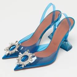 Pre Owned Amina Muaddi Blue PVC Begum Slingback Pumps Size 37.5