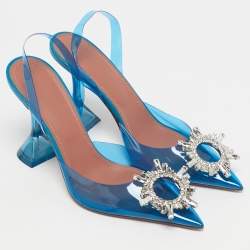 Pre Owned Amina Muaddi Blue PVC Begum Slingback Pumps Size 37.5
